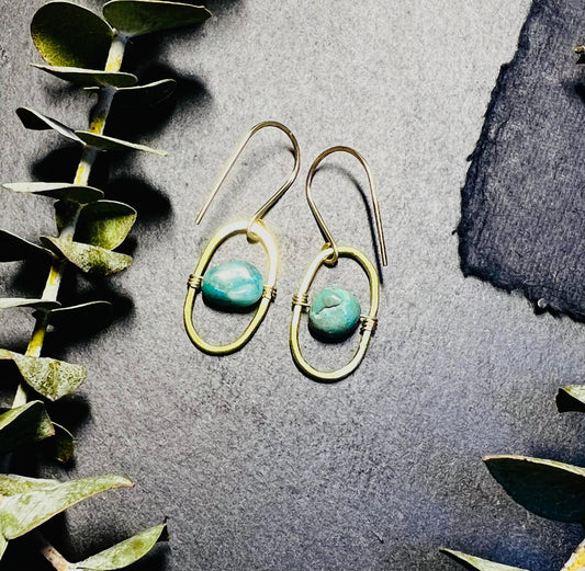 Oval Earrings with Chrysocolla